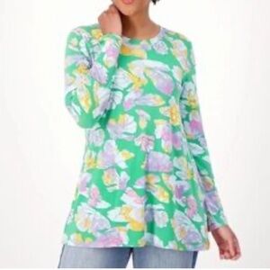 LOGO Lori Goldstein Plus Size Top Stretchy Lagenlook Floral Size 4X Stretchy